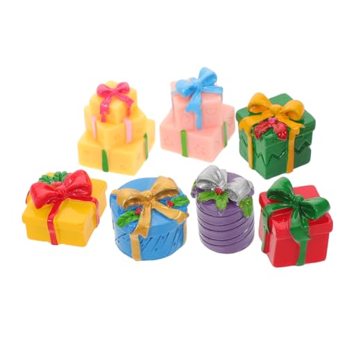 Vaguelly 7 Stück Teiliges Miniatur Resin Weihnachtsgeschenkboxen Farbige Mini Geschenkbox Deko aus Stabilem Resin Realistische Miniatur-Ornamente für DIY Basteln Puppenhaus Festliche von Vaguelly