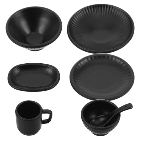 Vaguelly 7-teiliges Miniatur-Geschirrset für Puppenhäuser, kleine Schüsseln, Teller mit Tassen, Mikrolandschafts-Geschirrmodelle für Kinder, Rollenspielzubehör von Vaguelly