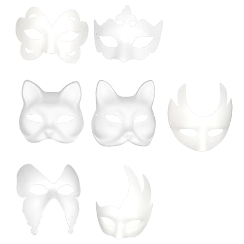 Vaguelly 7St weiße Zellstoffmaske selber machen weißes Dekor für Heimwerker handbemalte Maske halloween masken halloweenmaske Papiermaske Party-Maske leer Gesichtsmaske Männer und Frauen von Vaguelly