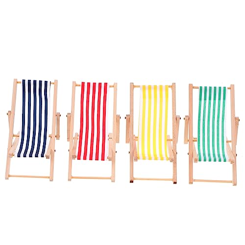 Vaguelly 8 STK gestreifter Liegestuhl Sessel Lounge Strandlounge holzstuhl Beach Chair Modelle Puppenhaus aus Holz dekorativer Schaukelstuhl Strandkorb-Ornamente Streifen Spielzeugzimmer von Vaguelly