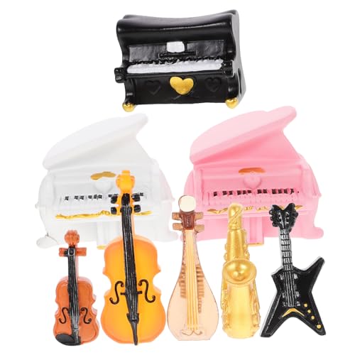 Vaguelly 8Stücke Miniaturinstrumente Für DIY Minihäuser Teiliges Dekorationsset Mit Violine Cello Saxophon Pipa Gitarre Schwarzem Klavier Weißem Klavier Und Pinkem Klavier von Vaguelly