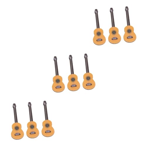 Vaguelly 9 STK Gitarren-Requisiten Mini-gitarrenmodell Miniatur Gitarre Gitarren-Instrument-Modell Miniaturen Aus Holz Mini-spielzeuggitarre Musical Schreibtisch Toilettenstuhl Kiefernholz von Vaguelly