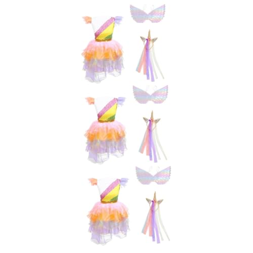 Vaguelly 9 Stk Einhorn-Prinzessin-Kleid-Performance-Kostüm Tanzparty-Kostüm Puffrock für Kinder Kinderkleidung tanzendes Partykleid Puffrock-Kostüm bilden Kleidungsset Tuch von Vaguelly