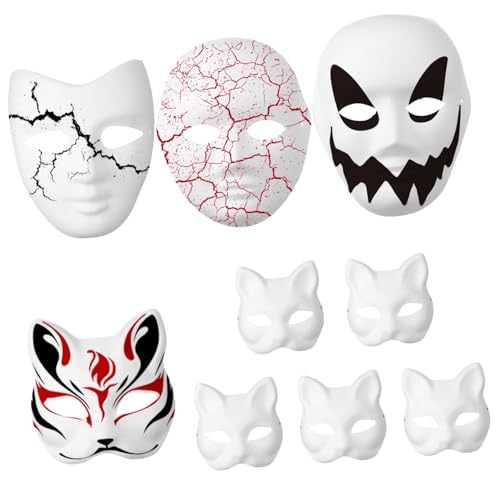 Vaguelly 9 Stk Zellstoff-maske Katzenmaske Aus Papier Maskenfuchs Malmaske Halloween -masken Tiermasken Papiermaske Pelzige Maske Halloween-säuberungsmaske Maske Malen Maskenbasis Weiß von Vaguelly