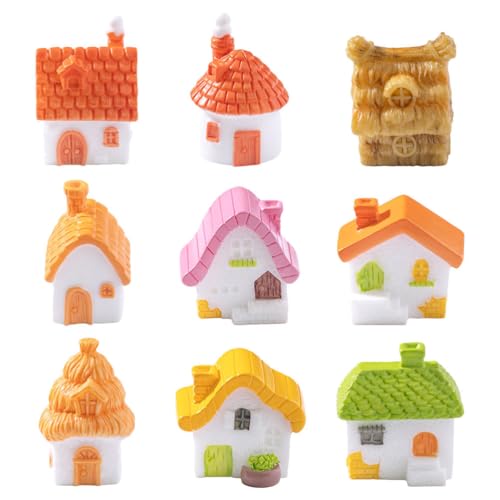 Vaguelly 9-teilige Miniatur-Hausfigur: Puppenhaus-Statue mit Reetdach, Modell für Feengärten, Mikrolandschaften, Bonsai-Terrarien, Cottage-Dekorationen Vaguelly 9-teilige Miniatur-Hausfigur: Puppenhaus-Statue mit Reetdach, Modell für Feengärten, Mikrolandschaften, Bonsai-Terrarien, Cottage-Dekorationen von Vaguelly