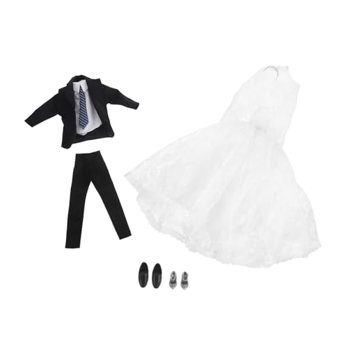 Vaguelly Braut und Bräutigam Puppen Hochzeit Outfit mit Schuhen Abnehmbar Kinderfreundlich Vielseitig Kombinierbar Geeignet für Geburtstags Partyspiele von Vaguelly