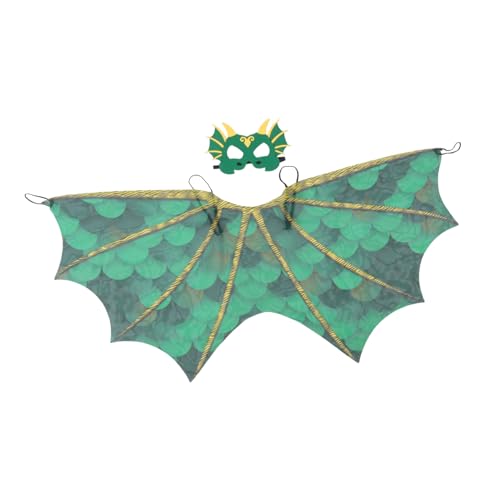 Vaguelly Cartoon Dinosaurier Umhang mit Flügeln für Langlebiges Halloween Cosplay Kostüm Frei Beweglicher Dino Cape für Kostümparty und Bühnenauftritte Grünes Dinosaurier Flügelkostüm von Vaguelly
