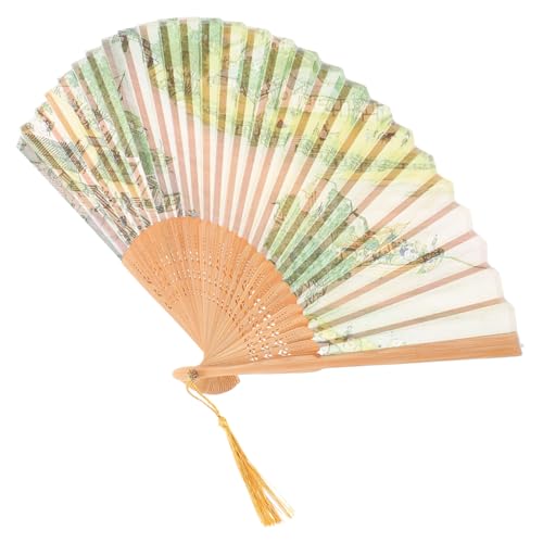 Vaguelly Chinesischer Seidenfächer mit Quasten für Hochzeiten Festivals Tanz Fotorequisit Tragbar für Frauen und Mädchen Handgefertigte von Vaguelly