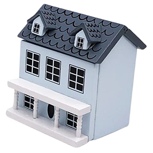 Vaguelly DIY Bastelset Süße Blaue Mini Villa mit Grauem Dach Kreatives Kinderzimmer Robustes Holzspielzeug für Miniaturhandwerk und Gartenlandschaft von Vaguelly