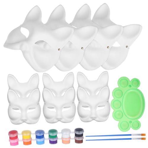 Vaguelly DIY Fuchs Papiermasken Teilig mit Farben Acrylfarben und Pinseln Leichte Bequeme Tiermasken zum Bemalen für Party Maskerade Kostüm und Basteln von Vaguelly