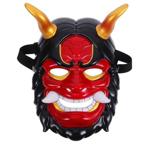Vaguelly Dämonenmaske: Japanische Hannya-Teufelsmaske mit Hörnern – bequemes Vollgesichts-Cosplay für Halloween-Partys, Erwachsene, Maskerade, Karnevalskostüme von Vaguelly