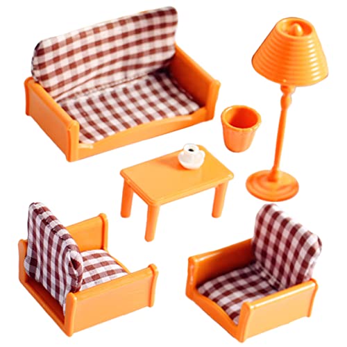 Vaguelly Dollhouse Möbel Set Teilig Miniatur Wohnzimmer mit Einzelsesseln Doppelsofa und Teiligem Couchtisch Set für Rollenspiel und Puppenhaus Zubehör von Vaguelly