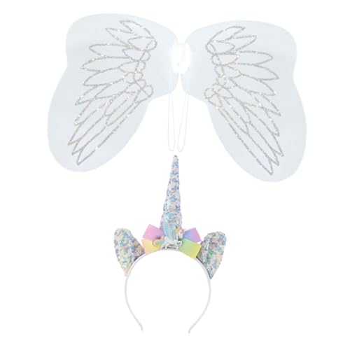 Vaguelly Einhorn Stirnband und Flügel Set Kostüm Zubehör für Einhorn Partys Bezauberndes Design für Mädchen und Frauen für Festlichkeiten und Verkleidungen von Vaguelly