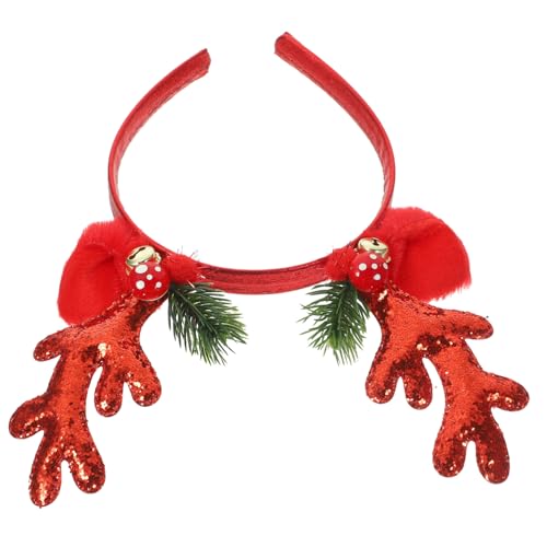 Vaguelly Elch Geweih Haarreif mit Glocken Weihnachtsfest Party Kopfschmuck für Damen Sicheres Tragegefühl für Karneval und Kostümpartys Rot von Vaguelly