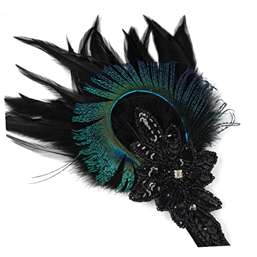 Vaguelly Flapper Stirnband Jahre Mit Federn Und Perlen Und Kostümzubehör Für Damen Für Tanzpartys Cocktailabende Und Vintage Events Haaraccessoire von Vaguelly