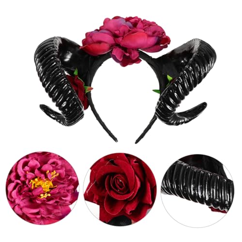 Vaguelly Halloween Haarreif Teufelshörner mit Blumen Weicher Einstellbarer Kopfschmuck für Damen und Herren Dekoratives Accessoire für Party Karneval und Halloween Feiern von Vaguelly