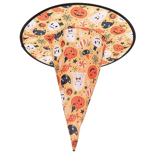 Vaguelly Halloween Hexenhut für Damen Großer Krempe Eleganter Spitzenhut für Maskerade und Karneval Farbiger Hut mit Kürbis für Partys und Cosplay von Vaguelly