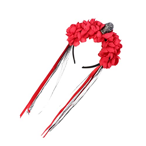 Vaguelly Halloween Party Haarband Damen Rotes Simulationsblumen Haarreif Leichtes Accessoire für Kostüm Festival und Tanzveranstaltung Komfortabler Kopfschmuck für Halloween Feier von Vaguelly