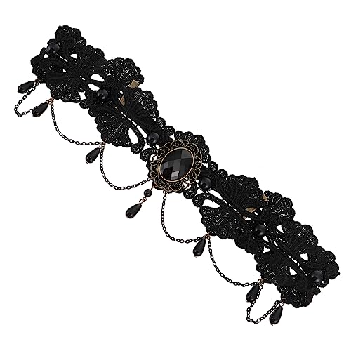 Vaguelly Halloween Spitzen Haarband mit Elastischem Stirnband Besetzt mit Künstlichen Perlen und Harz Diamanten Komfortabel und Leicht für Queen Style Cosplay und Party Look von Vaguelly
