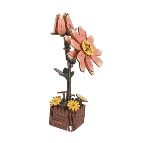 Vaguelly Holz DIY Puzzle Kit 3D Holz Bastelpuzzle Blumenpuzzle DIY 3D Holzmodellpuzzle Holzvase Puzzle Bastelblumen Kit von Vaguelly