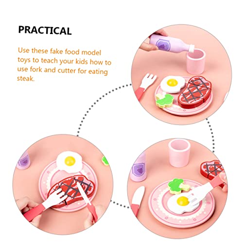 Vaguelly Holz Spielküchen Zubehör Teiliges mit Realistischem Steak Ei Teller Tasse Flasche und Kindersicheres Holzspielzeug für Kreatives Rollenspiel und Frühkindliche Bildung Jungen von Vaguelly