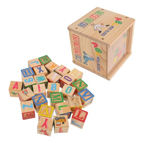 Vaguelly Holzbauklötze Alphabet und Zahlen Lernspielzeug aus Natürlichem Holz mit Abgerundeten Kanten Farbenfrohe ABC-Buchstaben Blöcke für Kleinkinder Montessori Stapelspielzeug von Vaguelly