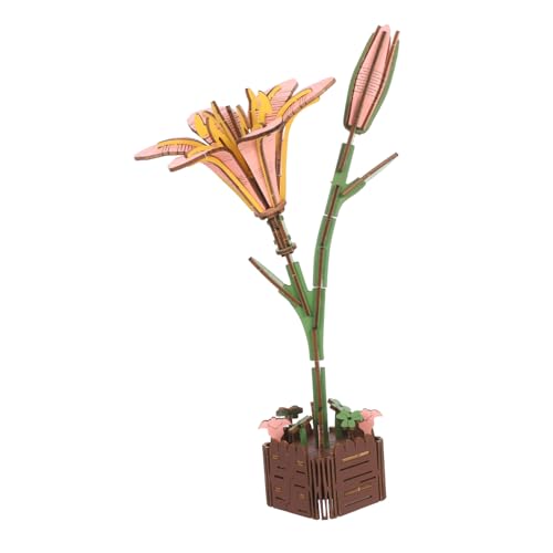 Vaguelly Holzblumen-Puzzle Lilienmodell Bausatz DIY Holzpuzzle für Erwachsene Kreative Holzblume Bastelset Geburtstagsgeschenk Muttertag Valentinstag Dekoration von Vaguelly