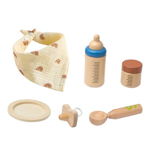 Vaguelly Holzfläschchen Set für Rollenspiel Pädagogisches Fläschchen Füttern Motorikfördernd Kreatives für Kleinkinder von Vaguelly