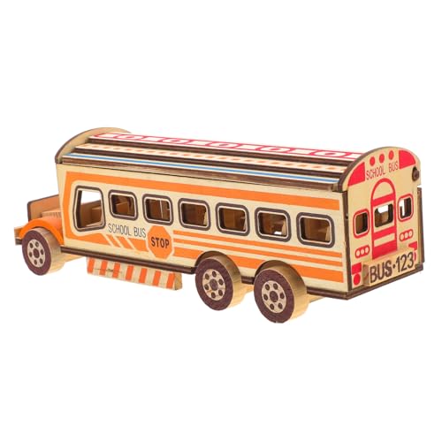 Vaguelly Holzspielzeug Schulbus Modell für Kleinkinder Robustes und Sicheres Bastelmodell aus Holz für Schlafzimmerdekor und Kreative Geschenkidee von Vaguelly