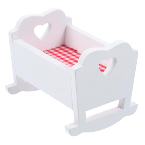 Vaguelly Holzwiege Ornamente Mini Puppenhausbett Kleine Dekorationen Mini Bett Für Puppenhaus Puppenwiege Spielzeughaus Mini Basteln Puppenbett Wiegen Zubehör Möbel von Vaguelly