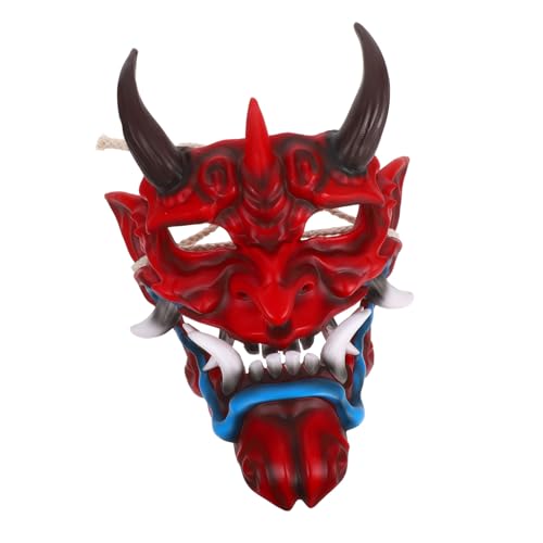 Vaguelly Japanische Dämonenmaske Halloween Cosplay Maske mit Hörnern für Erwachsene Gr mit Verstellbarem Band Unisex Gruseliges Party-accessoire für Kostüm Themenfeiern Vaguelly Japanische Dämonenmaske Halloween Cosplay Maske mit Hörnern für Erwachsene Gr mit Verstellbarem Band Unisex Gruseliges Party-accessoire für Kostüm Themenfeiern von Vaguelly