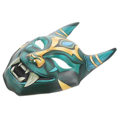 Vaguelly Japanische Oni Maske Halloween Cosplay Masquerade Wiederverwendbare Gesichtsbedeckung Unisex Samurai Hannya Grün für Kostüm und Bühnenauftritte von Vaguelly