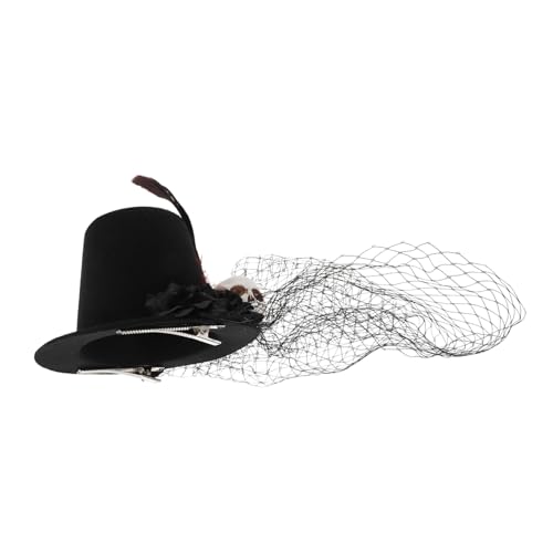 Vaguelly Kleiner Gothic Top Hut mit Schwarzem Netzschleier und Feder Leichter Cosplay Haarclip Mini Vintage Fascinator für Halloween Karneval und Themenpartys von Vaguelly