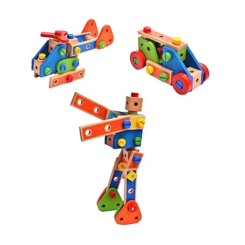 Vaguelly Pädagogisches Jungen Und Mädchen Kombination Spielzeug Holzschraube Zusammenbaublöcke Abnehmbares Werkzeug Spielzeug Kreative Bausteine ​​1 Set Spielzeugset von Vaguelly