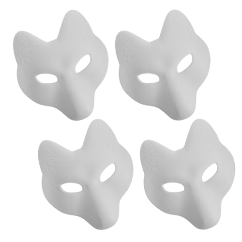 Vaguelly Leere Fuchsmasken 4 Stück Therian-Masken DIY Unbemalte Bastelmaske Japanische Fuchsmaske Für Halloween Cosplay Kopfbedeckung Maskerademaske Weiße Schlichte Maske von Vaguelly