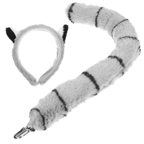 Vaguelly Lemur-Ohren Und -Set Künstliche Tierohren Stirnband Plüschschwanz-Set Wolf-Fuchs-Ohr-Haarband Für Lemuren Kostüm Cosplay Zubehör -Requisiten von Vaguelly