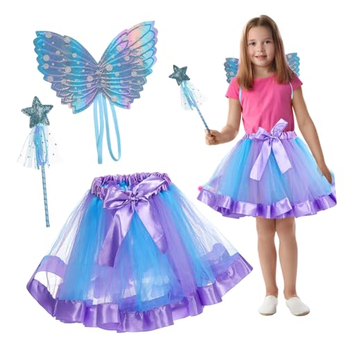 Vaguelly Mädchen Tüllrock Set mit Elastischem Netzrock Schmetterlingsflügeln und Zauberstab Blaues Feenkostüm für Fasching Geburtstag Robust und Bequem Einfach Anzuziehen Vaguelly Mädchen Tüllrock Set mit Elastischem Netzrock Schmetterlingsflügeln und Zauberstab Blaues Feenkostüm für Fasching Geburtstag Robust und Bequem Einfach Anzuziehen von Vaguelly
