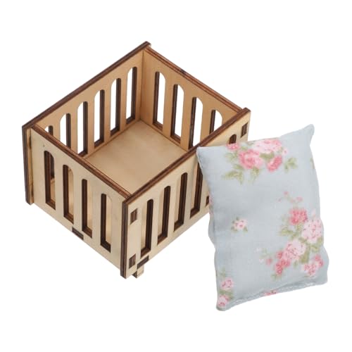 Vaguelly Maßstab Holz Krippe mit Bettwäsche Detailreiches Mini Schlafzimmer Zubehör Langlebiges DIY Puppenmöbel für Spiel und Mini Haus Dekoration von Vaguelly