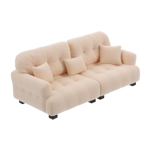 Vaguelly Maßstab Plüsch Kuschelsessel für Puppenhaus Wohnzimmer Cremafarbenes Modernes Mini Möbelstück Samtiges Kleines Sofa für Puppenhaus Dekoration von Vaguelly