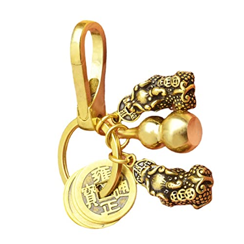 Vaguelly Messing Schlüsselanhänger Doppel Pi Yao Hohl Kürbis Anhänger Feng Shui Glücksbringer Taschenanhänger Dekorativ Elegant von Vaguelly