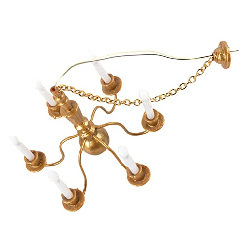 Vaguelly Mikrolandschaft Hängende Lampe Dekorative Miniatur Deckenleuchte für Puppenhaus Goldfarben LED Realistische Kronleuchtermodell für Mini Warme von Vaguelly