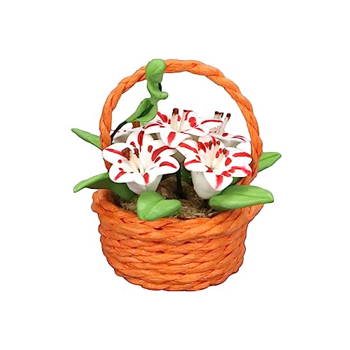 Vaguelly Mini Blumenmodell Puppenhauszubehör Einfaches Blumenkorbmodell Mini Töpfe Künstliche Blumen Verzierungen Künstliche Blumen Kleine Künstliche Grüne Topfpflanzen von Vaguelly