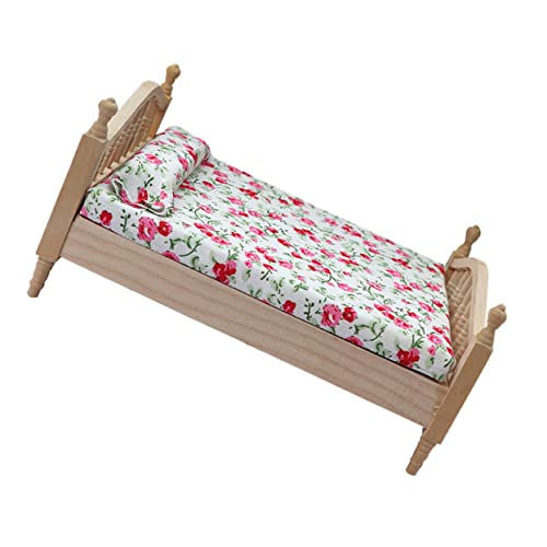 Vaguelly Mini-Doppelbett für kleines Heimdekoration Miniatur-Bettdekoration kinderzimmer kinderspielzeug Miniaturbett Puppenhausdekoration Puppenhausmöbel Stoff von Vaguelly