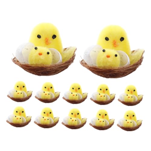 Vaguelly Mini Flauschige Küken Osterküken Mini 12 Stücke Gefälschte Ostern Hühner Mit Nest Ostern Küken Dekorationen von Vaguelly