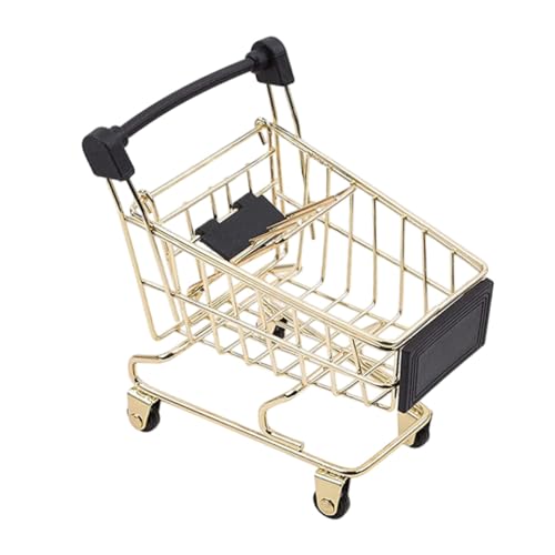Vaguelly Mini Goldener Metall Einkaufswagen Aufbewahrungskorb Büro Schreibtisch Dekoration Multifunktionaler Organizer für Stifte Kosmetik Aufbewahrung Home Office von Vaguelly