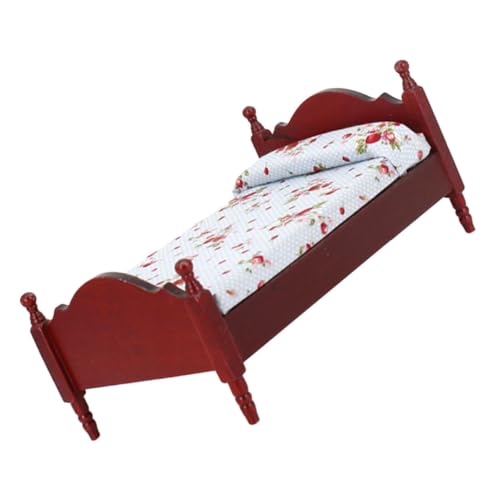 Vaguelly Mini Puppenhaus Bett Miniatur Holzbett Mini Zubehör Miniatur Bett Modell Puppenhaus Möbel Miniatur Puppenbett Miniatur Puppenhaus Zubehör Puppenbett Modell von Vaguelly