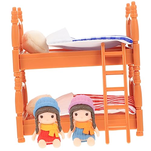Vaguelly Mini Puppenhaus Etagenbett Set mit Leiter Betten mit Decke und Kissen Miniatur Möbel für Puppenhaus Robustes Möbel für Kinderzimmer Dekoration von Vaguelly