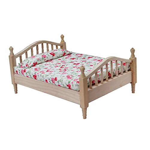 Vaguelly Mini-doppelbett Kleine Tischdekoration Für Kleines 1 Puppenhausmöbel Im Maßstab 12 Miniatur-bettdekoration Heimdekoration Kleine Hausmöbel Puppenhausbett Stoff von Vaguelly
