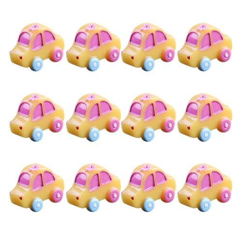 Vaguelly Miniatur-Autofiguren 12 Stück Mini-Automodelle Aus Kunstharz Mini-Rennfahrer Auto-Kuchenaufsatz Puppenhaus-Autospielzeug Für Mikrolandschaften Feengarten-Dekorationen Gelb von Vaguelly