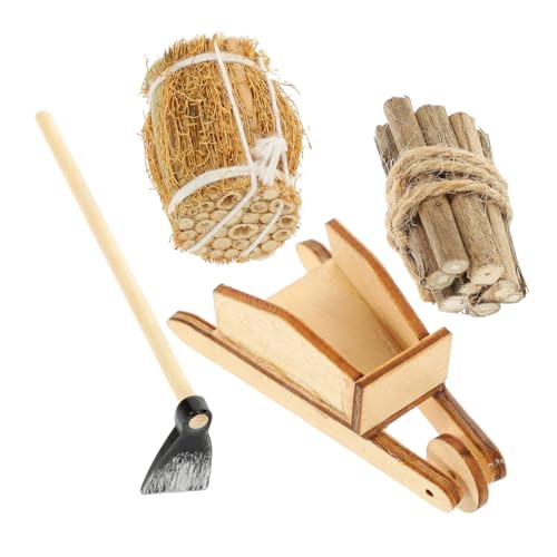 Vaguelly Miniatur Bauernhof Set Teilig mit Schubkarre Holzscheiten Heuhaufen und Mini Gartendeko Langlebige Leichte Farm Szene für Puppenhaus und Outdoor Dekoration von Vaguelly